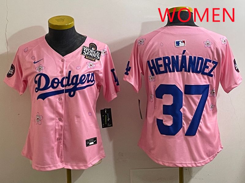Women Los Angeles Dodgers #37 Hernandz Pink Sakura Edition 2025 Nike MLB Jersey style 37